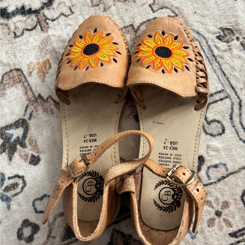 Sold





Sunflower Embroidered Tan Leather Sandals